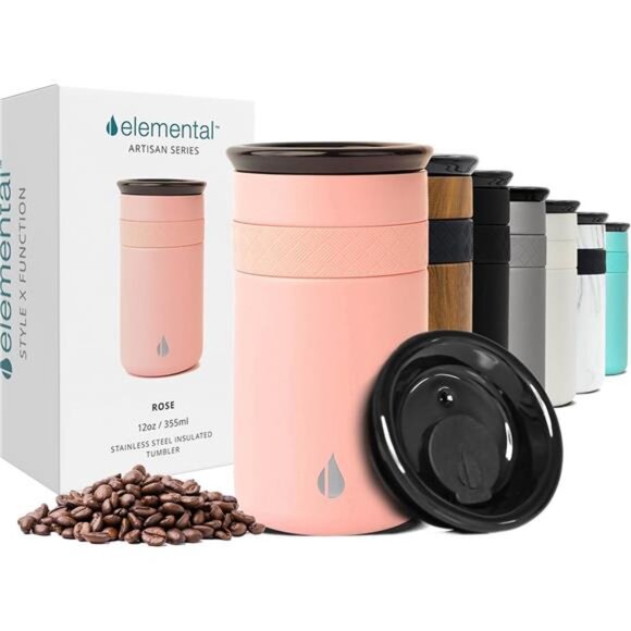 Elemental Artisan Insulated Tumbler, Triple Wall Coffee Travel Mug, Reusable - Picture 1 of 7